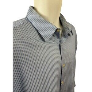 Perry Ellis Portfolio Button Up Blue Striped Long Sleeve Shirt Size XXL 18-181/2